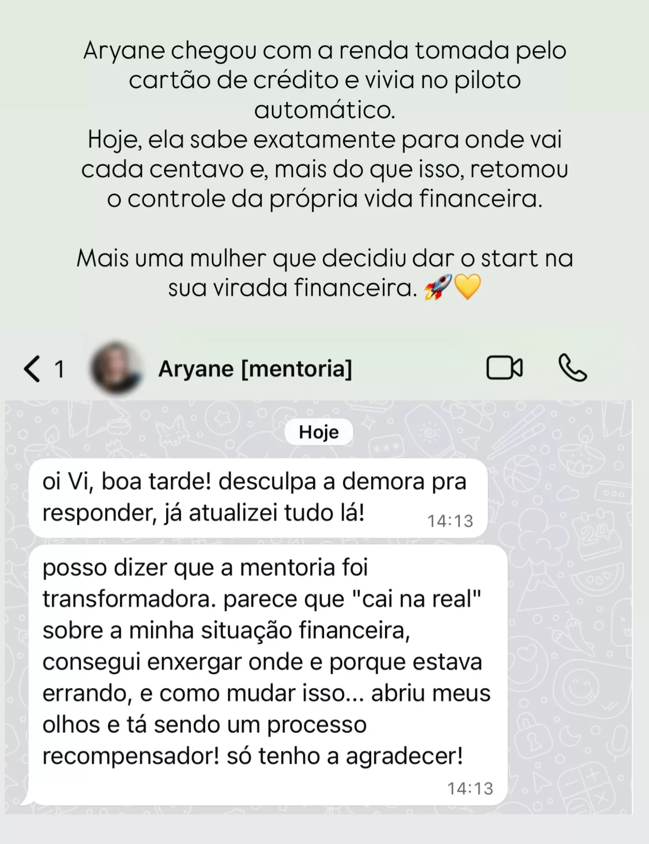 Depoimento de aluna 1, Mentoria Financeira MVB