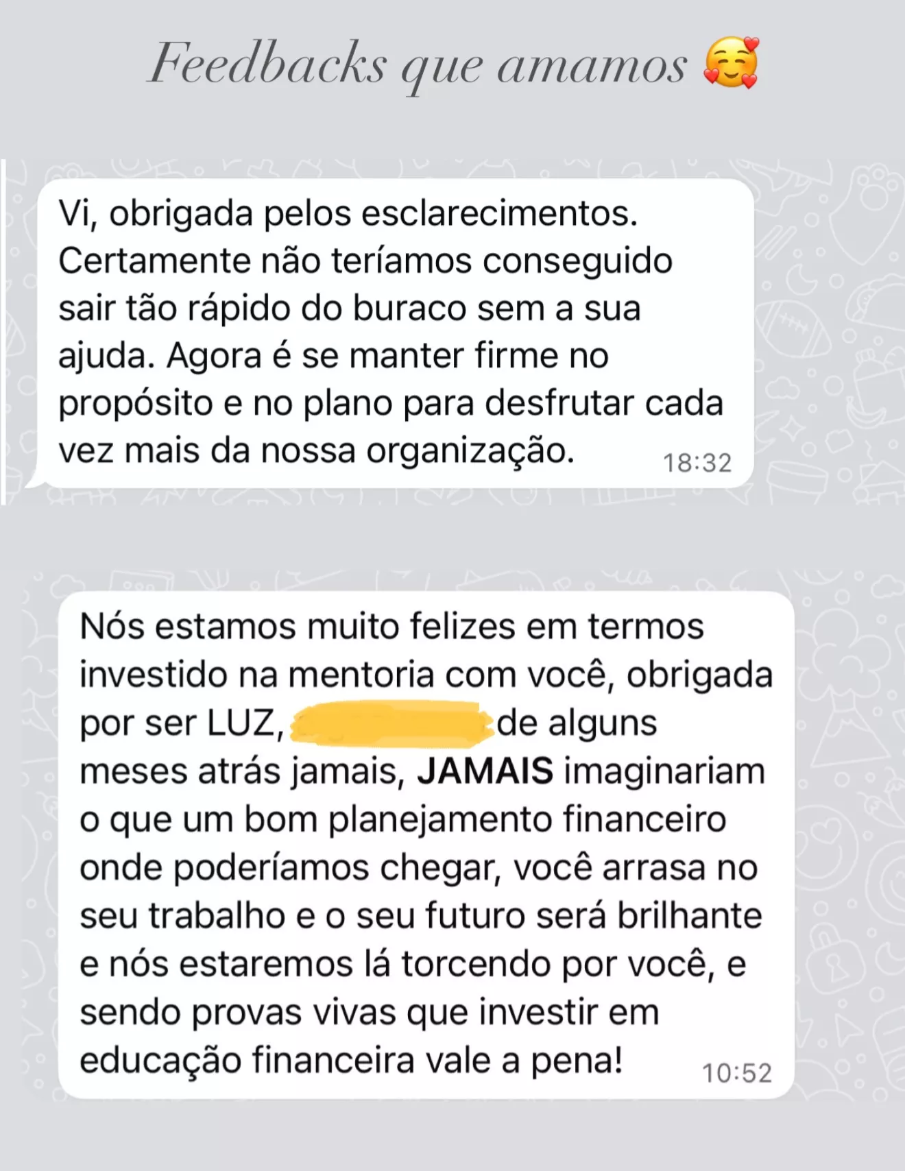 Depoimento de aluna 2, Mentoria Financeira MVB