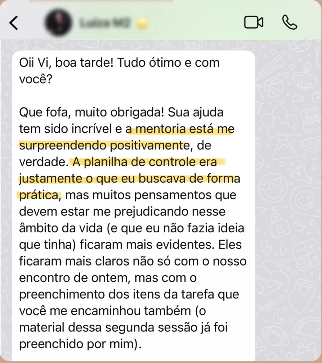 Depoimento de aluna 3, Mentoria Financeira MVB
